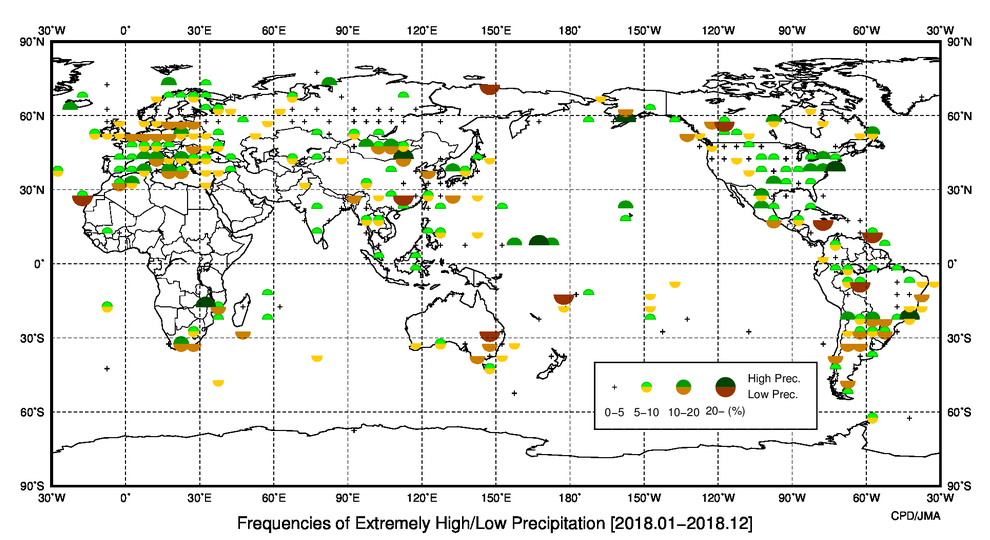異常多雨・異常少雨出現頻度分布図