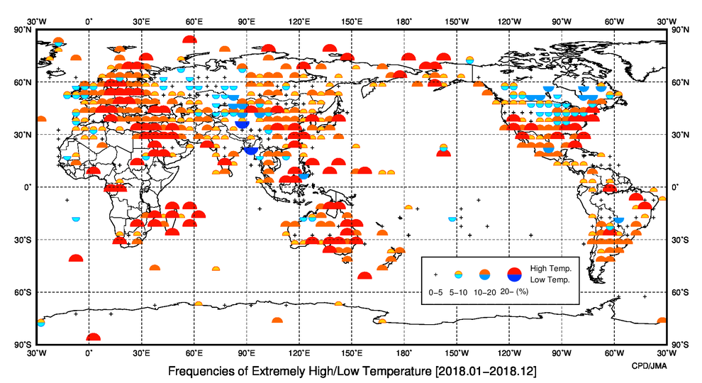 異常高温・異常低温出現頻度分布図