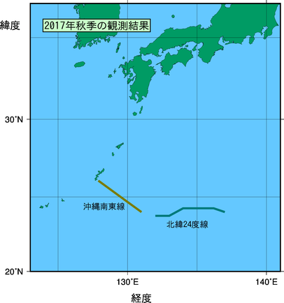 九州・沖縄海域(2017年秋季)の観測線図