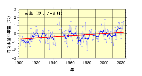季節平均海面水温（夏黄海）