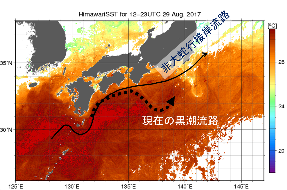 図1-1 8月29日のひまわりによる海面水温画像