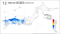 今日の12時間降水量の日最大値の分布図
