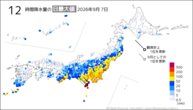 7日の12時間降水量の日最大値の分布図