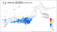 10日の12時間降水量の日最大値の分布図