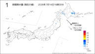 1時間降水量(現在の値)の分布図