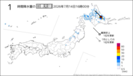 今日の1時間降水量の日最大値の分布図