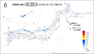 今日の6時間降水量の日最大値の分布図