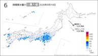 10日の6時間降水量の日最大値の分布図