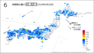 28日の6時間降水量の日最大値の分布図
