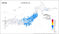 2日の日降水量の分布図