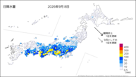 8日の日降水量の分布図