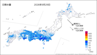 29日の日降水量の分布図
