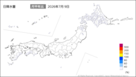 9日の日降水量の分布図