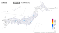9日の日降水量の分布図
