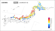日最深積雪平年比の分布図