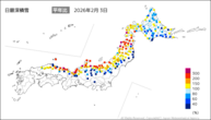 日最深積雪平年比の分布図
