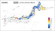 日最深積雪平年比の分布図