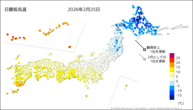 25日の最低気温の分布図