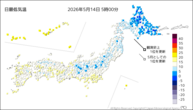今日の最低気温の分布図