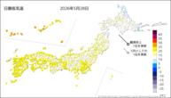 28日の最低気温の分布図