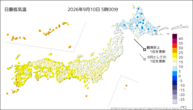 今日の最低気温の分布図