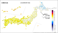 19日の最低気温の分布図