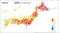 23日の最低気温平年差の分布図