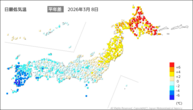 8日の最低気温平年差の分布図
