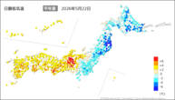 22日の最低気温平年差の分布図