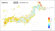 一昨日の最低気温平年差の分布図