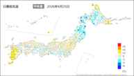 一昨日の最低気温平年差の分布図