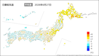 今日の最低気温平年差の分布図