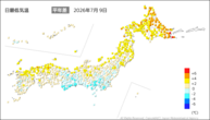 一昨日の最低気温平年差の分布図