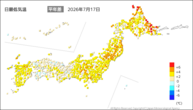 今日の最低気温平年差の分布図