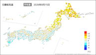 15日の最低気温平年差の分布図