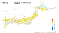 22日の最低気温平年差の分布図