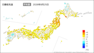 昨日の最低気温平年差の分布図