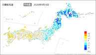 6日の最低気温平年差の分布図