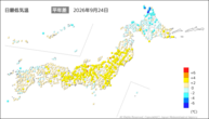 昨日の最低気温平年差の分布図