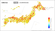 一昨日の最低気温平年差の分布図