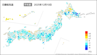10日の最低気温平年差の分布図