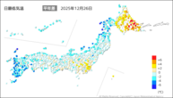 一昨日の最低気温平年差の分布図