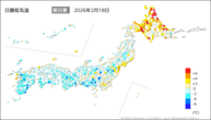18日の最低気温前日差の分布図