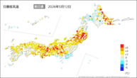 一昨日の最低気温前日差の分布図