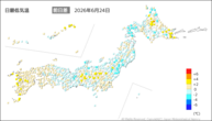 24日の最低気温前日差の分布図