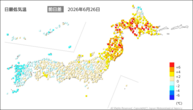 昨日の最低気温前日差の分布図
