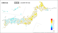 昨日の最低気温前日差の分布図