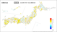 今日の最低気温前日差の分布図