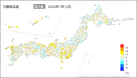 12日の最低気温前日差の分布図