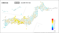 13日の最低気温前日差の分布図